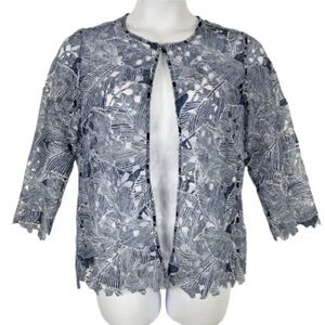 Chico’s lace cardigan jacket blue size 2x scalloped hems